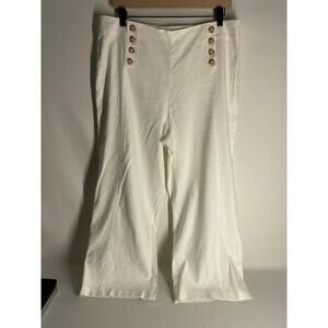 J. Jill White Linen Stretch Cropped Wide Leg Pants Button Front Size 14 NEW